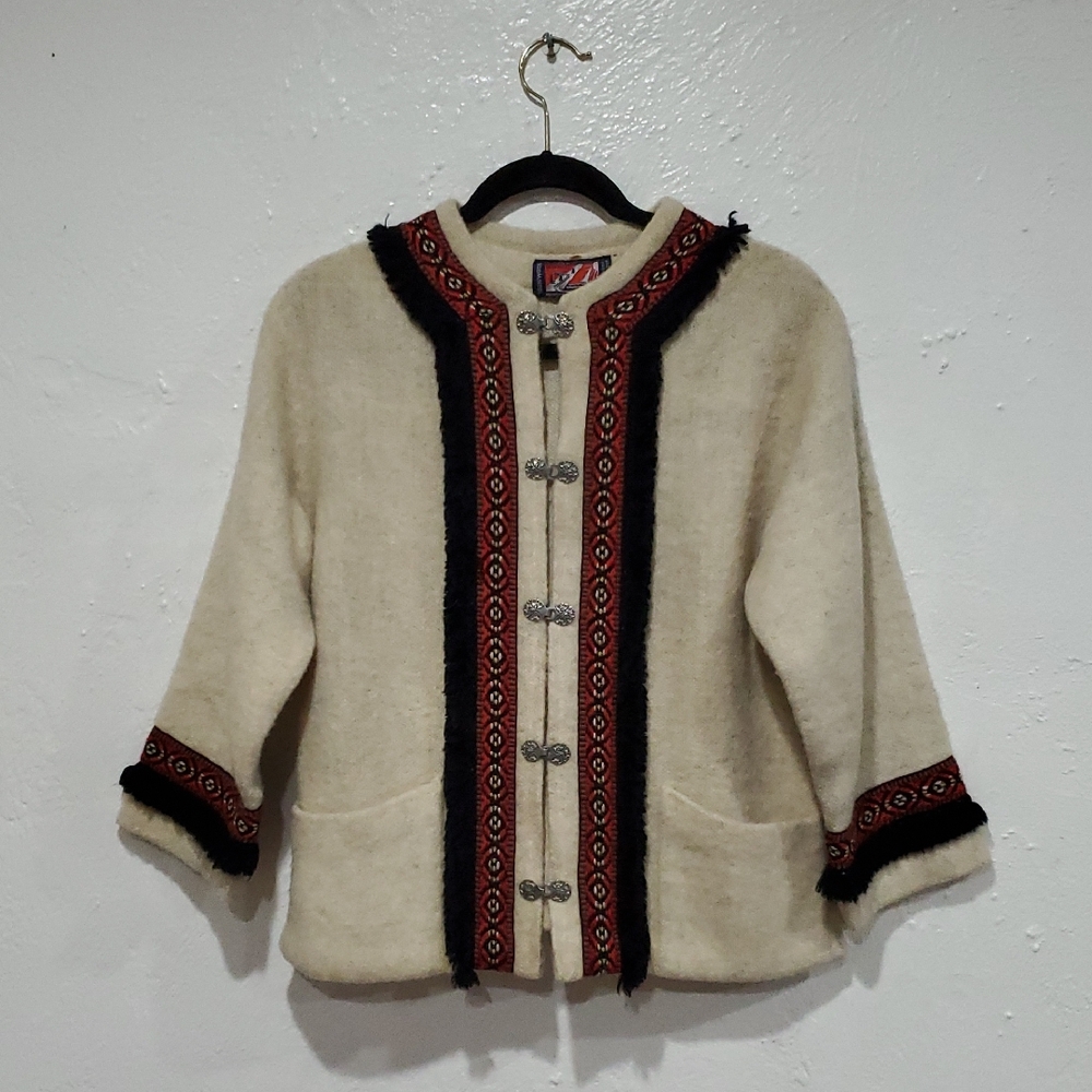 Vintage Kongsberg 100% Wool Norweigan Style Sweater Jacket, Handwoven In Norway